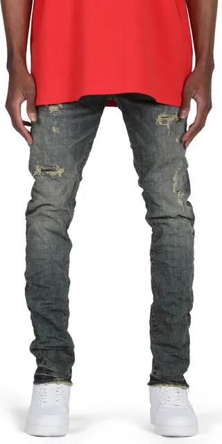 Distressed Quilted Pocket Skinny Jeans
