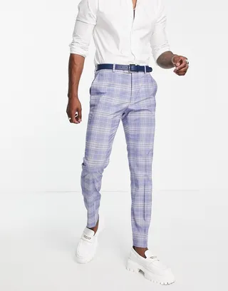 Bando slim suit pants in navy plaid