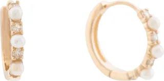 14kt Gold Diamond And Pearl Huggie Earrings