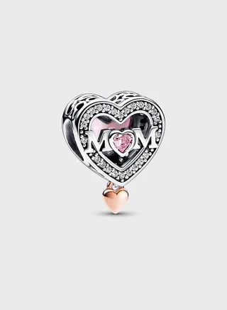 14K Rose Gold Plated Mum Heart Sterling Silver Charm Bracelet
