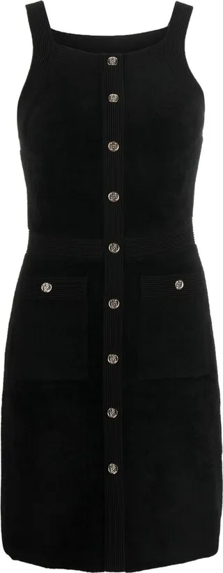 Ribbed-Knit Buttoned Dress