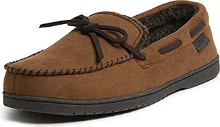 Dearfoams Men's Toby Microsuede Moccasin with Tie Slipper