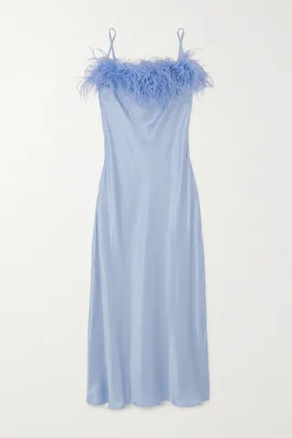 Sleeper - + Net Sustain Boheme Feather-trimmed Lenzing Ecovero-satin Dress - Blue