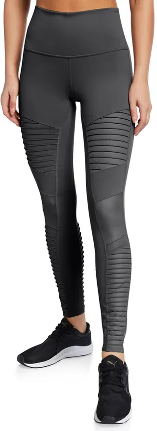 High-Waist Moto Sport Leggings with Mesh Panels