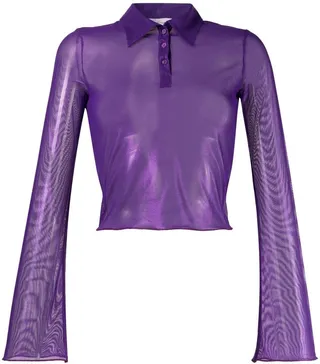Metallic-Sheen Semi-Sheer Polo Top
