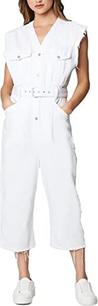 [BLANKNYC] Womens Sleeveless Belted White Denim Jumpsuit