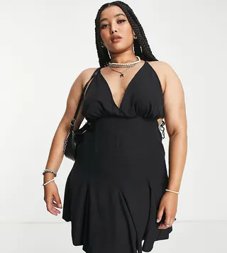 ASOS DESIGN Curve strappy plunge mini dress in black