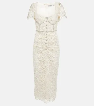 Embellished floral lace midi dress