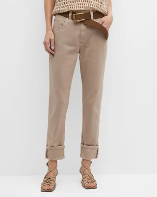 Monili-Trim Straight-Leg Garment Dye Pants