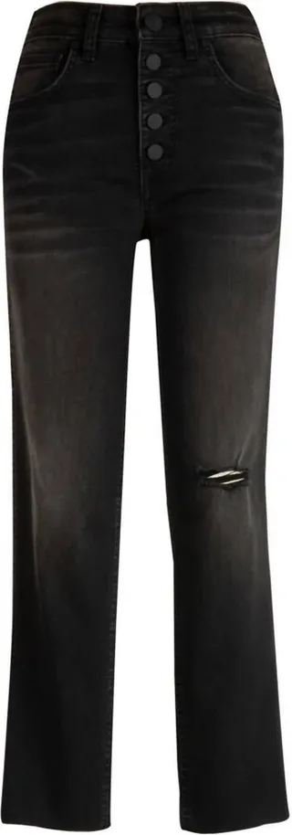 Rachael High Rise Mom Button Fly Raw Hem Jeans in Validate