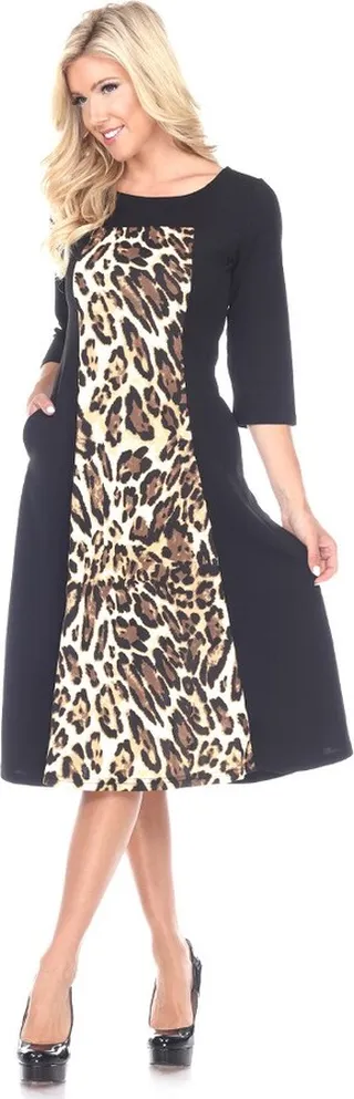 Women's Animal Print Constance Midi A-Line Dress Brown Tiger Small - White Mark