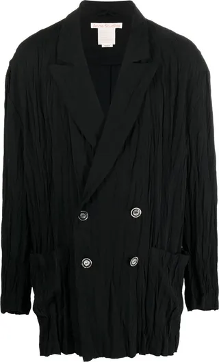 Double-Breasted Crinckle-Effect Coat