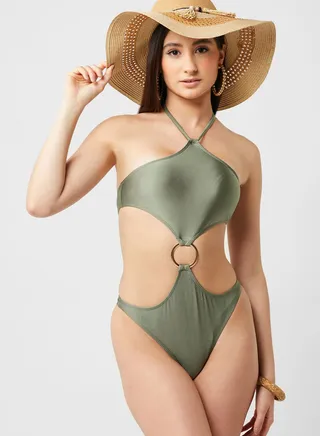 Halter Neck High Leg Swimsuit
