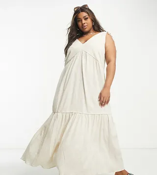 ASOS DESIGN Curve crinkle trapeze maxi sundress in natural