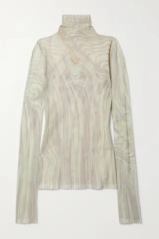 Acne Studios - Printed Stretch-chiffon Turtleneck Top - Neutrals