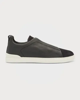 Men's Triple-Stitch Mix-Leather Slip-On Sneakers