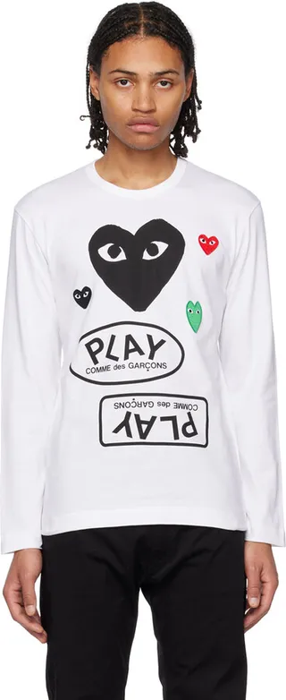 Comme des Garçons Play White Multi Heart Long Sleeve T-Shirt