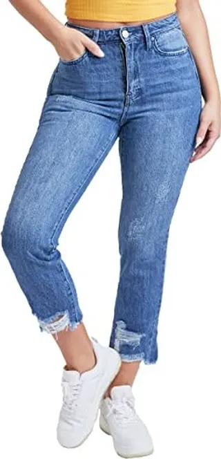 YMI Junior Hybrid Dream High-Rise Slim Straight Jean with Frayed Hem