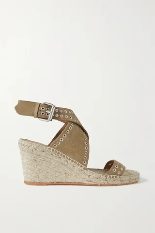 Isabel Marant - Iriane Embellished Suede Wedge Espadrilles - Neutrals