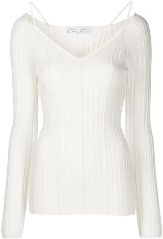 V-neck ribbed-knit top