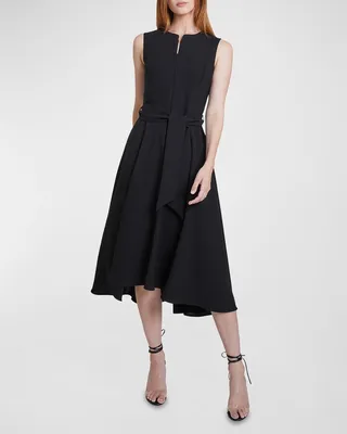 Madison Split-Neck High-Low Midi Dress
