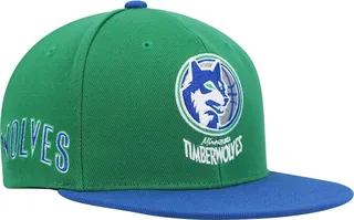 Men's Mitchell & Ness Green and Blue Minnesota Timberwolves Hardwood Classics Snapback Hat