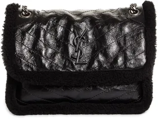 Medium Niki Genuine Shearling Trim Leather Shoulder Bag