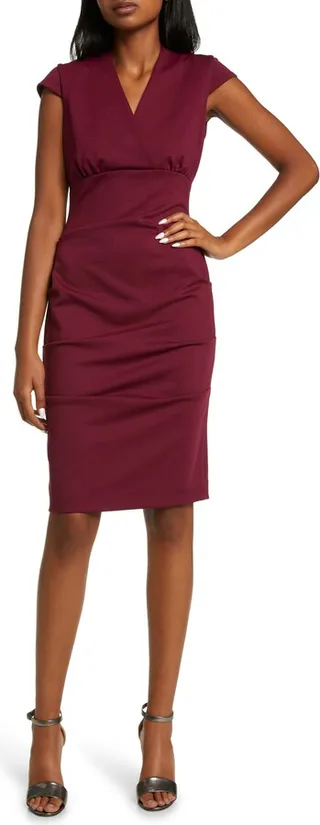 Ruched Back Scuba Sheath Dress