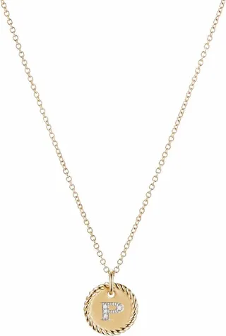 18kt yellow gold Initial P diamond charm necklace