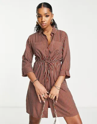 Only belted shirt dress in brown