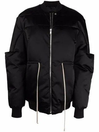 Drawstring Waist Girdered Bomber Jacket