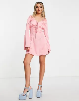 Public Desire satin tie mini slip dress in pink