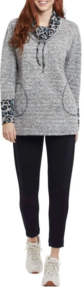 Tribal Long Sleeve Cowl Neck Tunic In Charcoal Grey