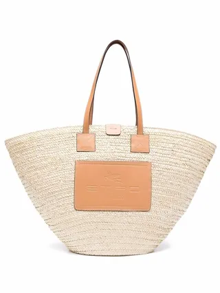 Logo-Patch Raffia Tote Bag