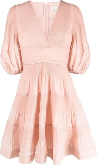Puff-Sleeve Pleated Minidress