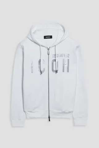 Icon printed cotton-fleece zip-up hoodie