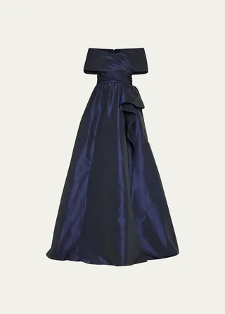 Ruched Off-Shoulder Taffeta Gown