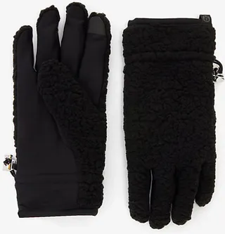 Womens Black Fluffy Tech-friendly Fleece Gloves