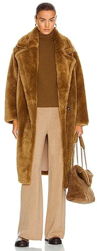 Yves Salomon x Meteo Wool Coat in Tan