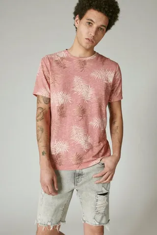 Linen Leaf Print Crew