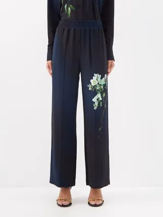 Floral-print Crepe Straight-leg Trousers