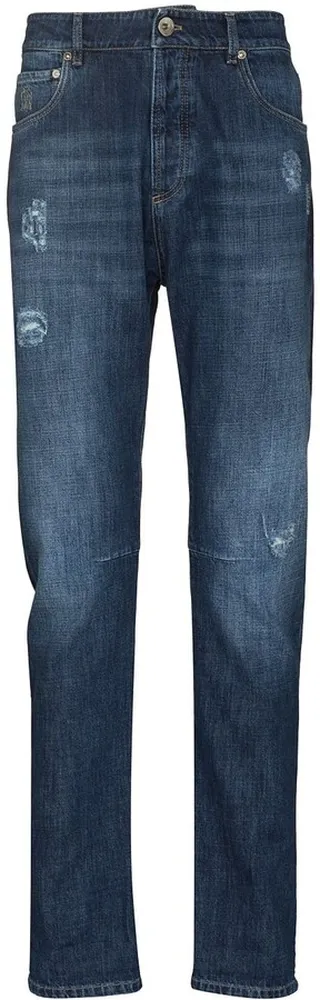 Distressed-Finish Straight-Leg Jeans