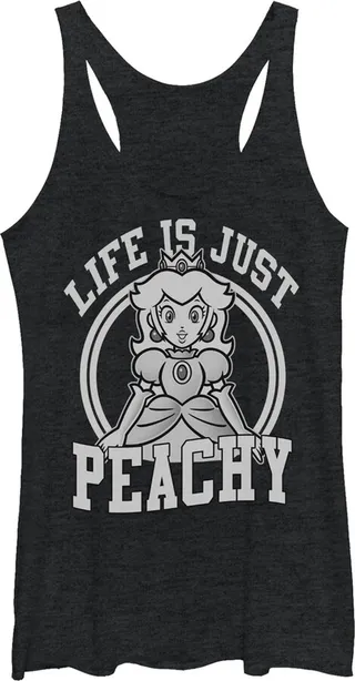 Women's Nintendo Princess Life is Just Peachy Racerback Tank Top - Black Heather - Large