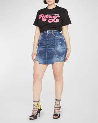 Twiggy Distressed Paneled Denim Mini Skirt