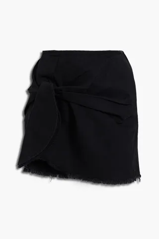 Knotted denim mini skirt