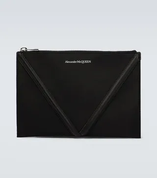Leather-trimmed pouch