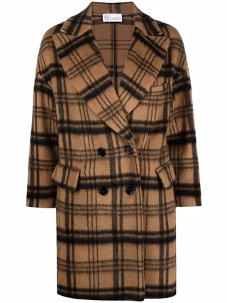 Checked Wool-Blend Coat