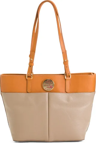 Made In Italy Leather Tote With Double Front Pockets