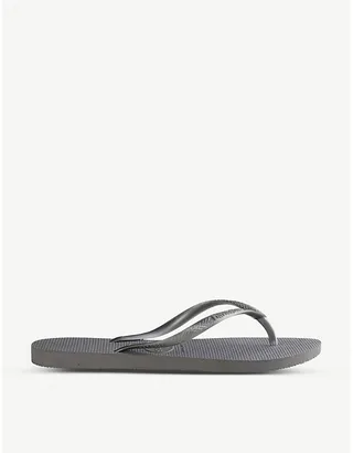 Womens Slim Steel Grey Logo-embellished Rubber Flip-flops