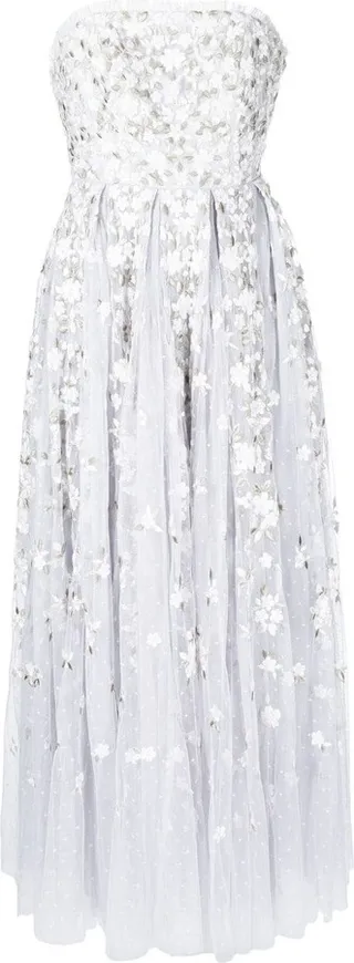 Camellia floral-embroidered bandeau dress